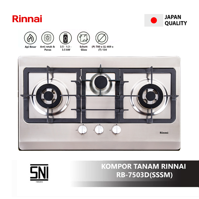 Rinnai Kompor Tanam 3 Tungku - RB-7503D(SSSM) | RB-7503D (SSSM)